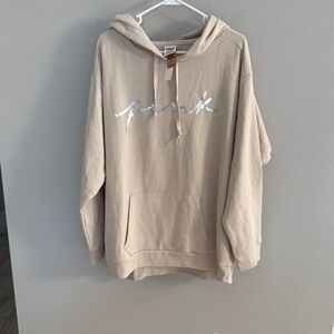 PINK Victoria's Secret Beige Hoodie with Metallic Script